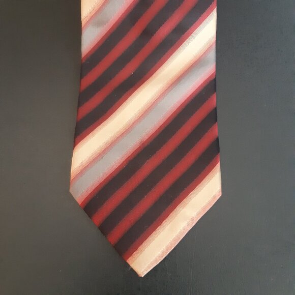 Hugo Boss Diagonal Striped Silk Tie, Black, Deep Red, Taupe & Gray - Picture 2 of 10